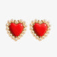 Red Heart Studs with Pearls