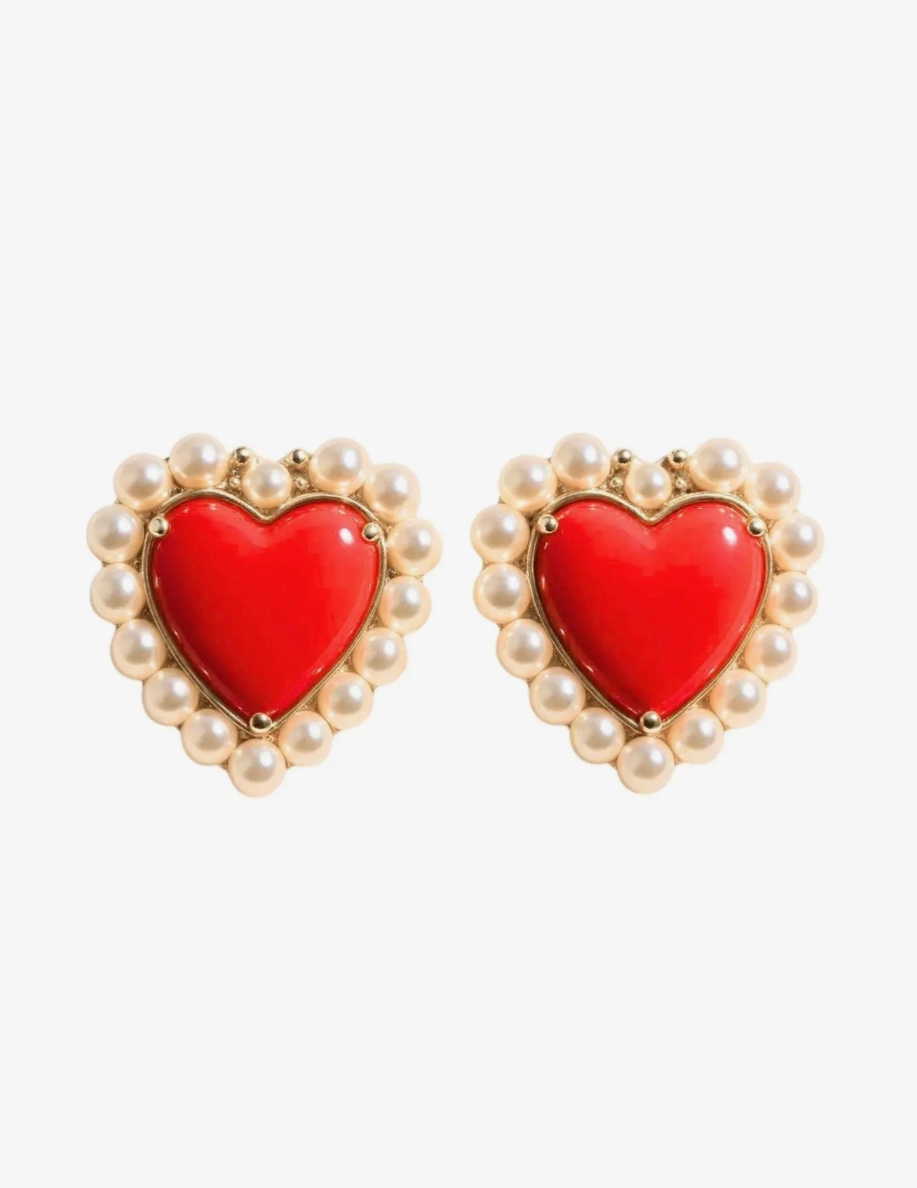 Red Heart Studs with Pearls