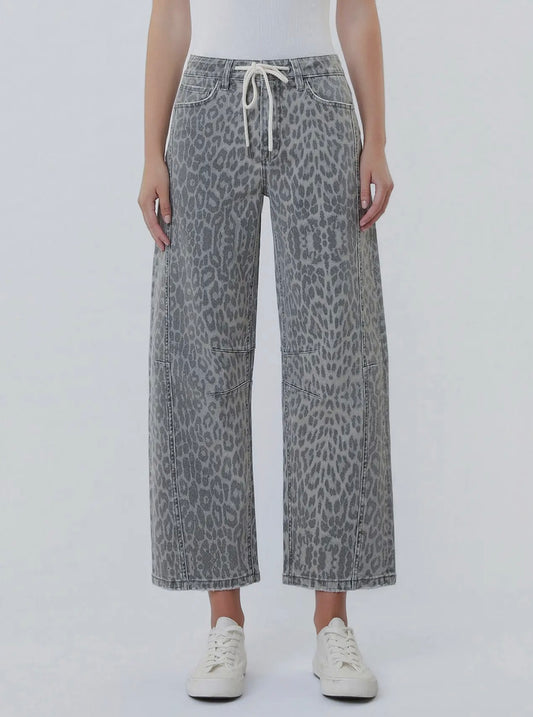 Grey Leopard Barrel Jeans