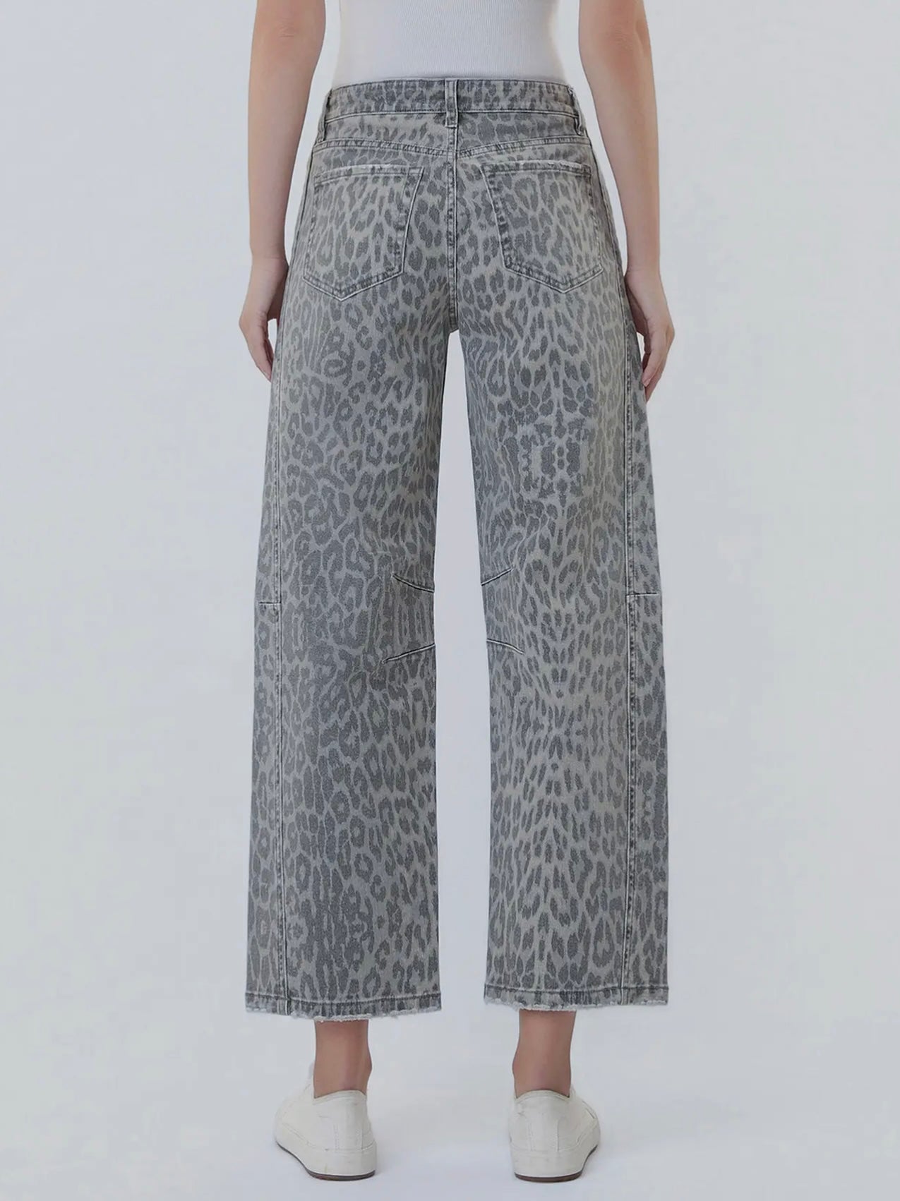 Grey Leopard Barrel Jeans