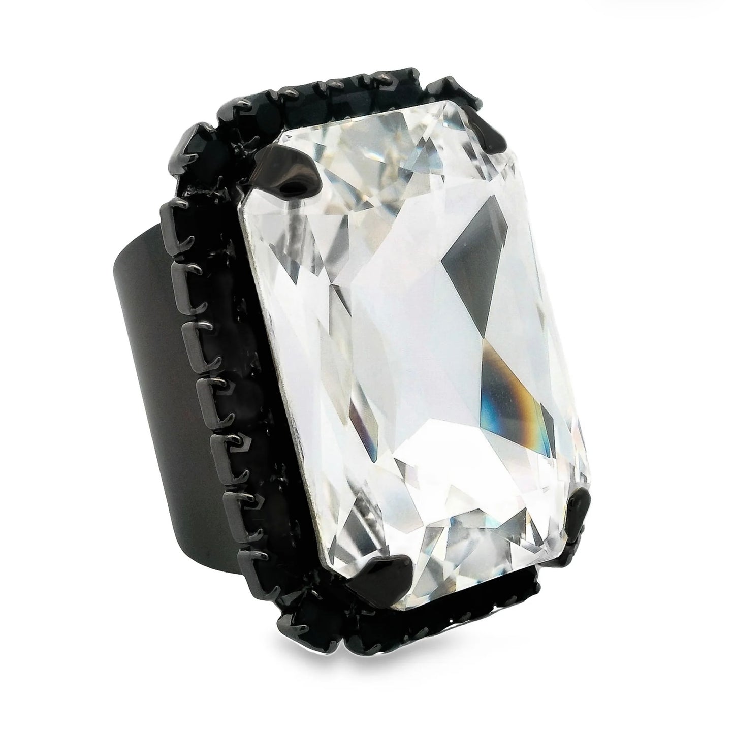 Mini Soleil Ring w/trim in Gunmetal/Clear Crystal