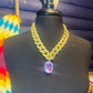 Fashion Link Necklace W/Pendant Black & Taupe