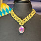 Fashion Link Necklace W/Pendant Black & Taupe