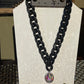 Fashion Link Necklace W/Pendant Black & Taupe