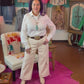 Boot Stitch Embroidered White Top w/Turquoise Snaps