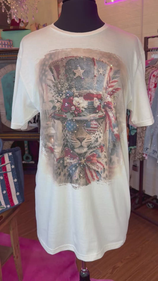 Patriotic Cheetah w/Top Hat & Bow