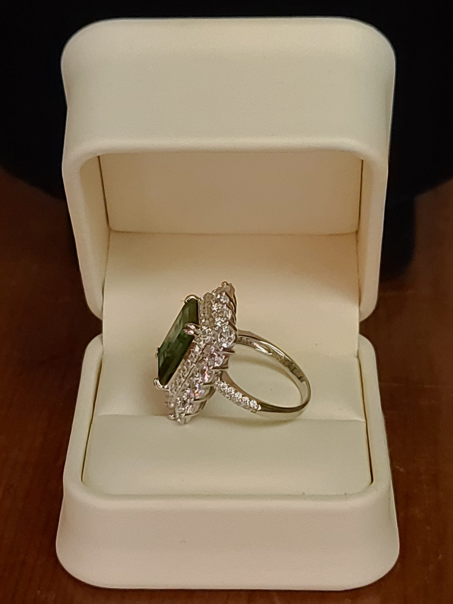Emerald &  Moissanite Lab Diamond Ring