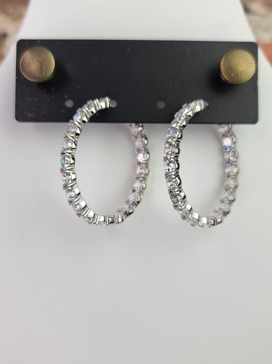 Large Oval CZ Diamond Hoop Earrings