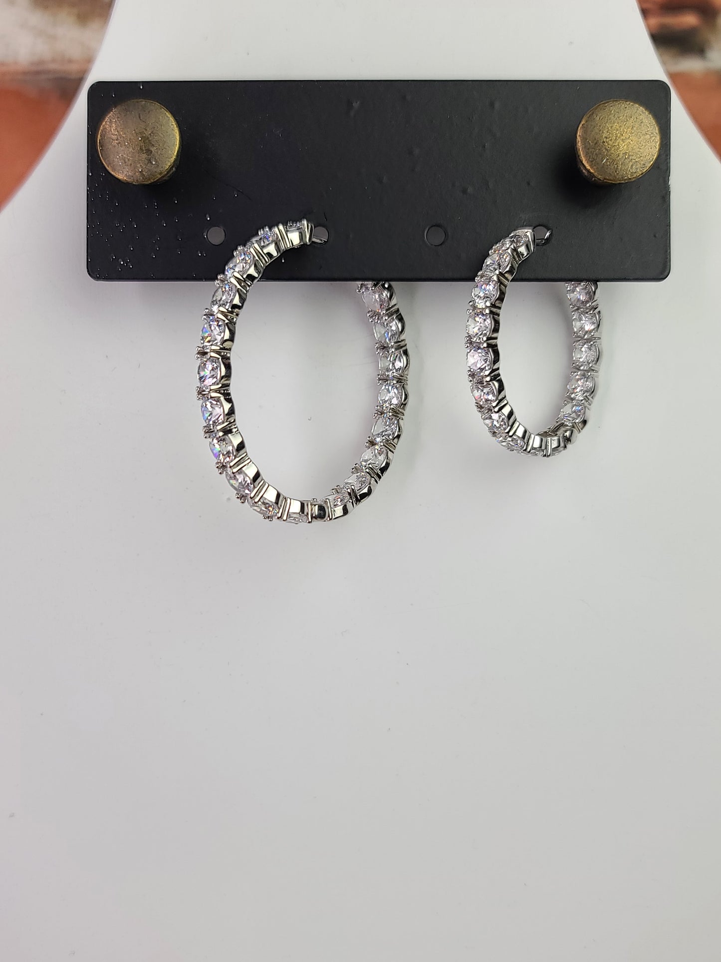 Medium Oval CZ Diamond Hoop Earrings