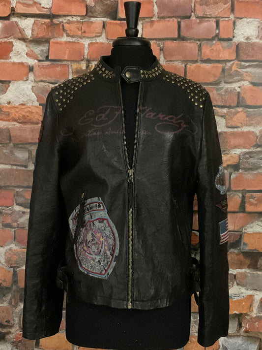 Ed Hardy Mini Skirt Mob Leather Moto Jacket