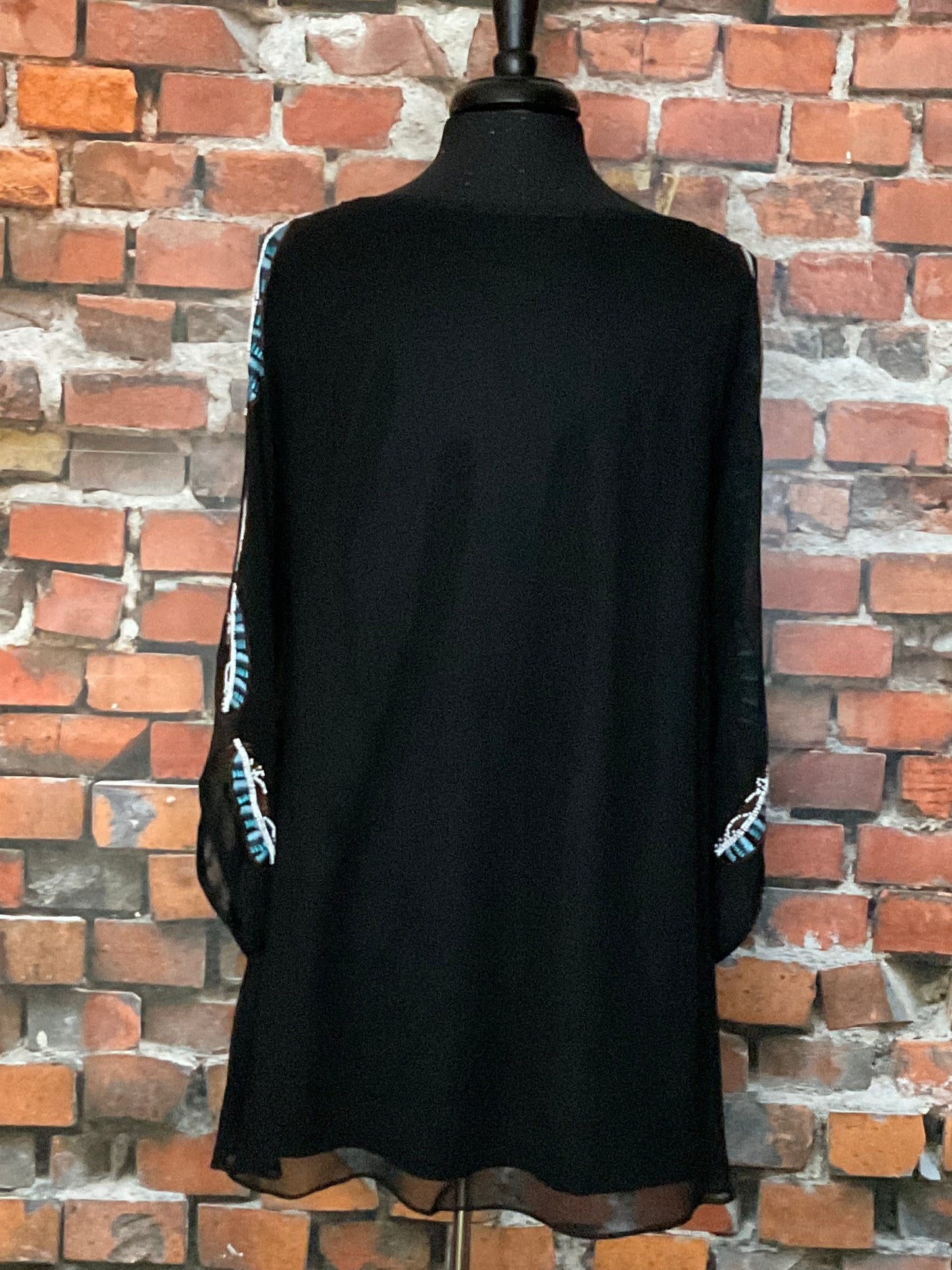 Beaded & Embroidered Feather Cold Shoulder Tunic