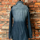 Cold-Shoulder Denim Shirt with Rhinestone Buttons