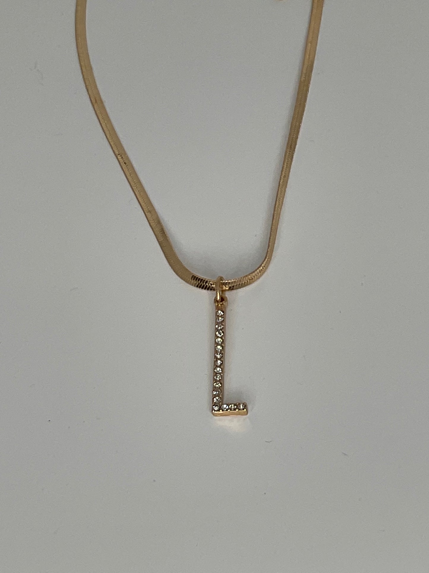 Rhinestone Initial on Snake Chain Necklace (Variety)