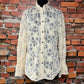 Rose Lace Blouse with Ruffled Collar and Sleeves