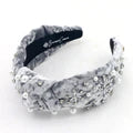 Crushed Velvet Headband with Crystal Snowflakes & Pearls