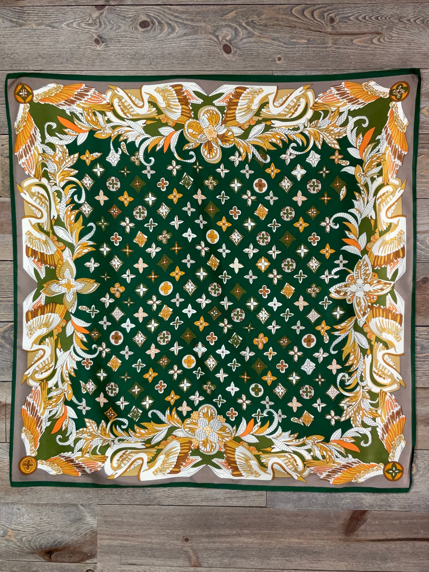 Green and Gold Swan Scarf