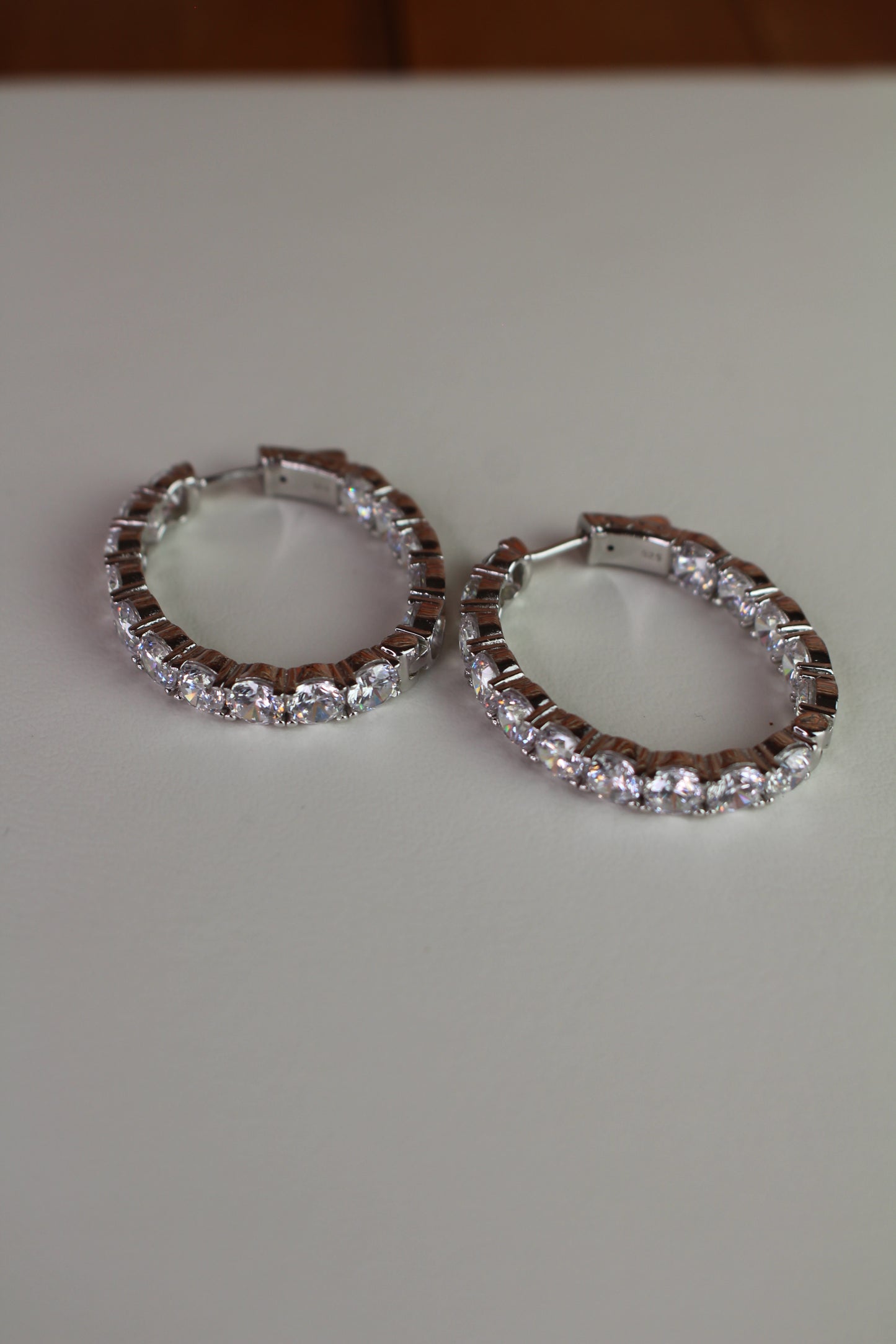 Medium Oval CZ Diamond Hoop Earrings