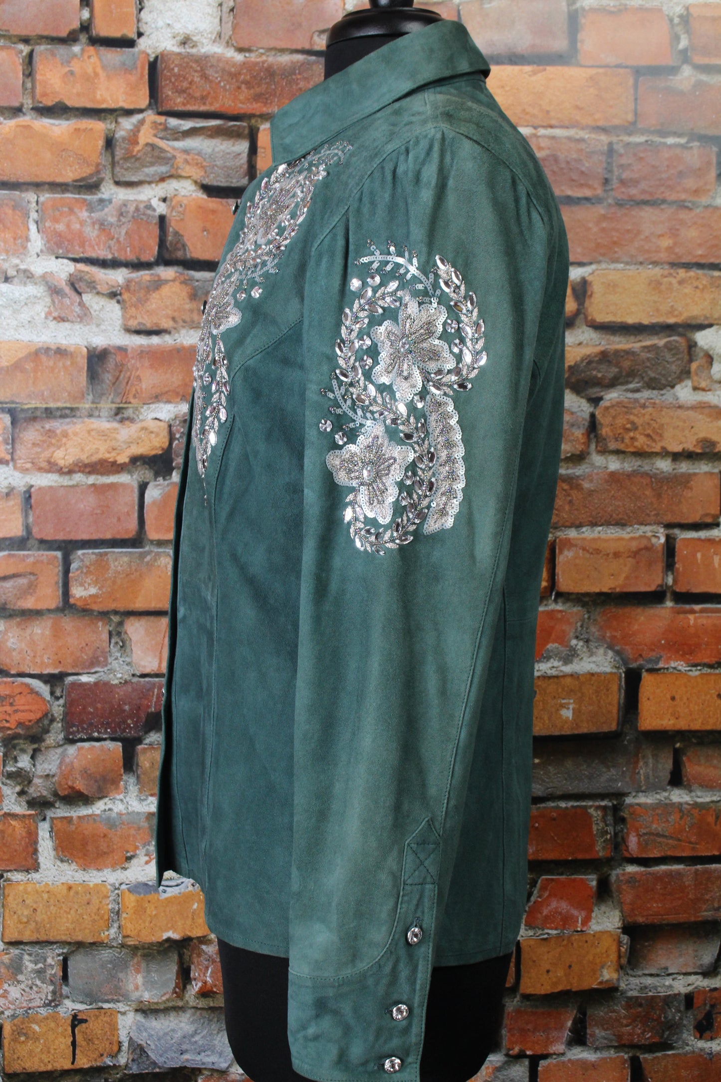 Stunning Suede Jacket with Large Rhinestone Buttons
