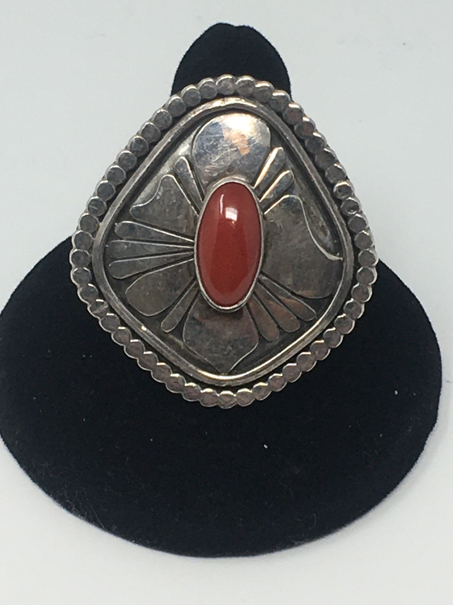 Red Coral and Sterling Silver Ring