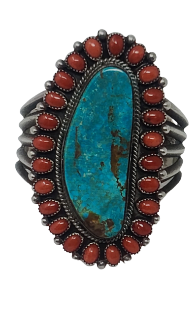 Turquoise & Red Coral Cuff
