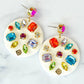 White Round Drop Earrings with Rainbow Crystals