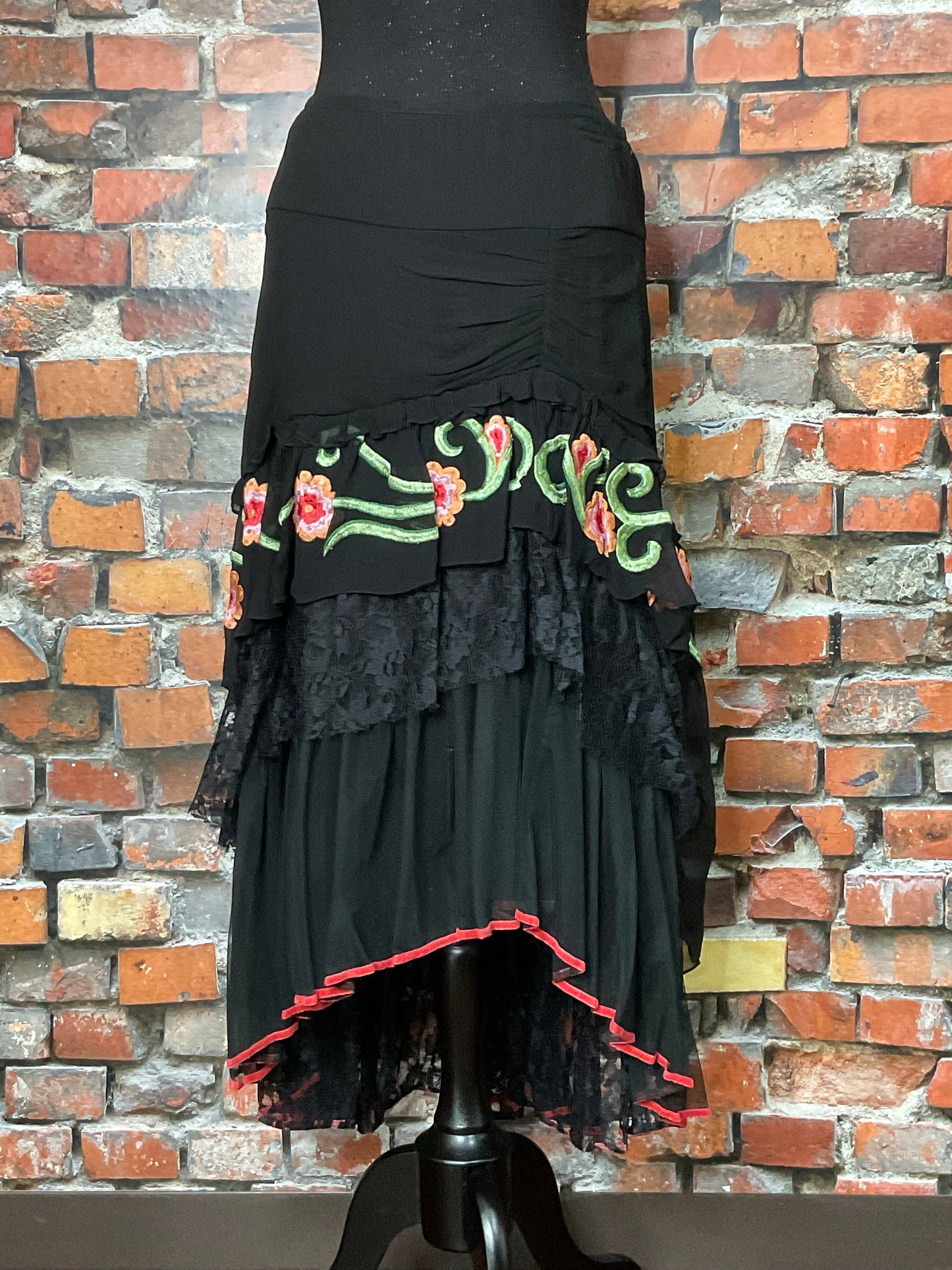 Black Ruffle & Embroidery Skirt