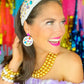 White Round Drop Earrings with Rainbow Crystals