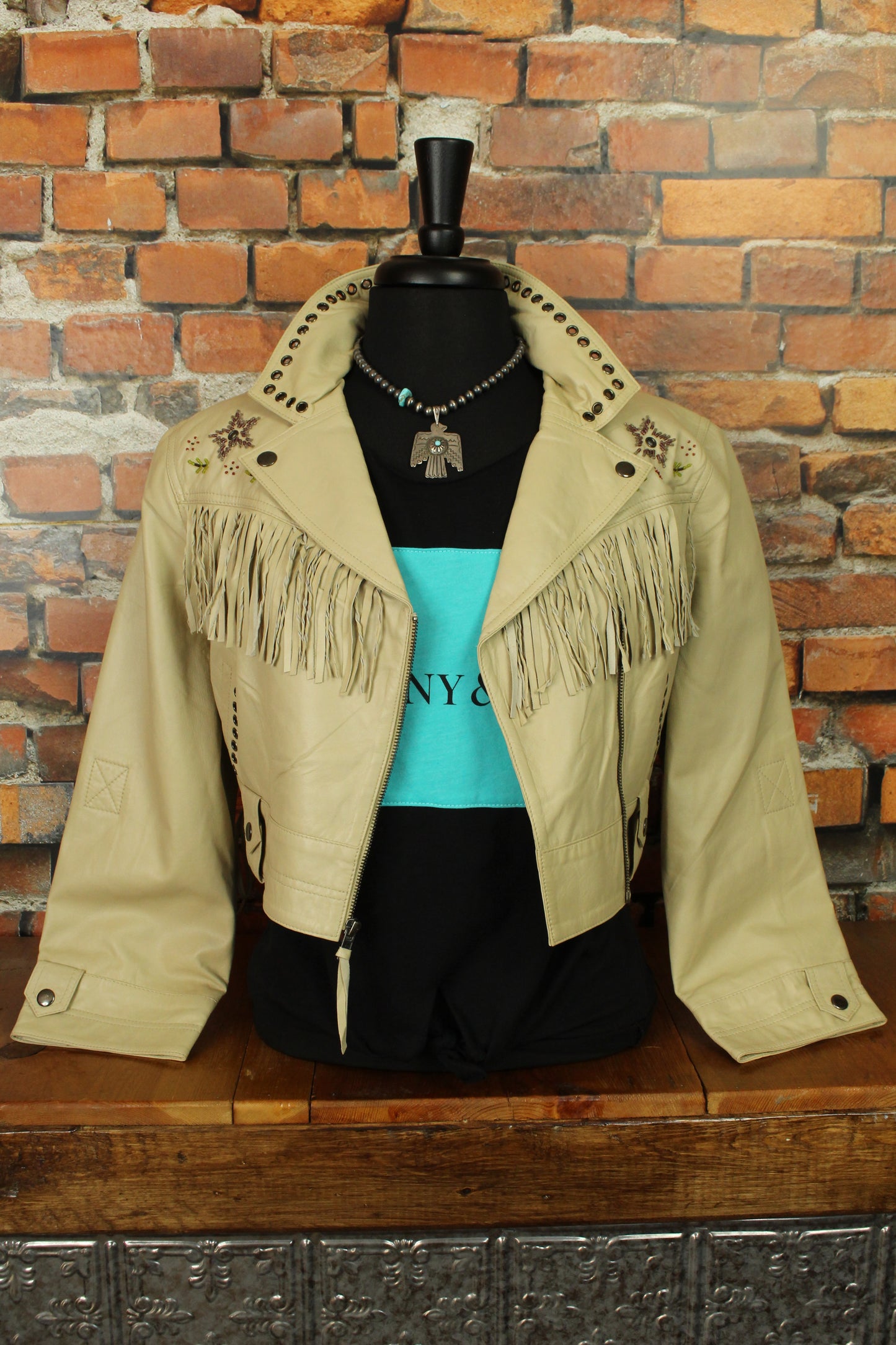 ButteryLeather Cropped Jacket w/beaded flower details