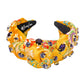 Golden Yellow Silk Floral Headband with Hand-Sewn Crystals