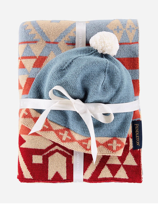 Knit Baby Blanket with Beanie